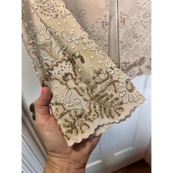 Ellen Tracy Women's 100% Linen Beaded Open Front Blazer Jacket Ivory Size 8 - Picture 4 of 13